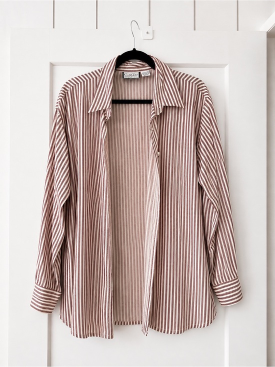 Carroll Reed Tops - Classic Striped Button-Down Shirt - Cream & Brown